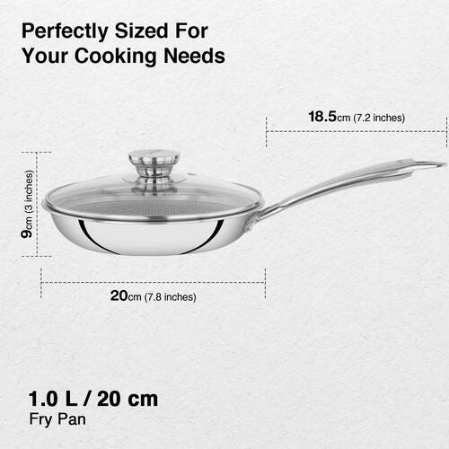 Prestige TRIPLY HexaMagic Fry Pan 20cm/1.0L | Durable Honeycomb Non-Stick Structure | Low Oil Consumption | Metal Spoon Friendly | Gas & Induction Compatible | 15Y Product & 3Y Coating Warranty| ISI