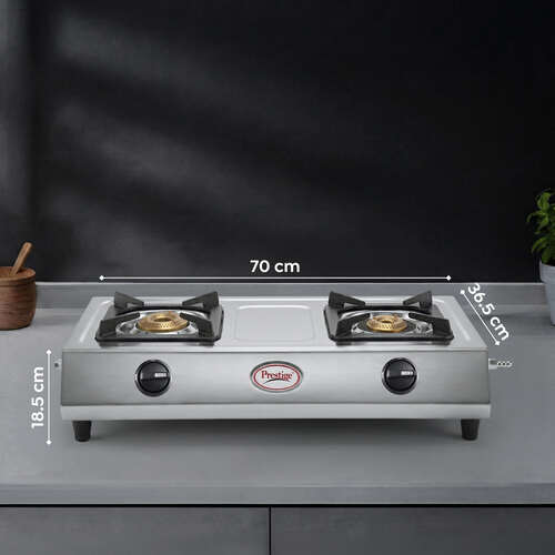 Prestige Agni Manual Stainless steel 2 Burners Gas Stove, Silver