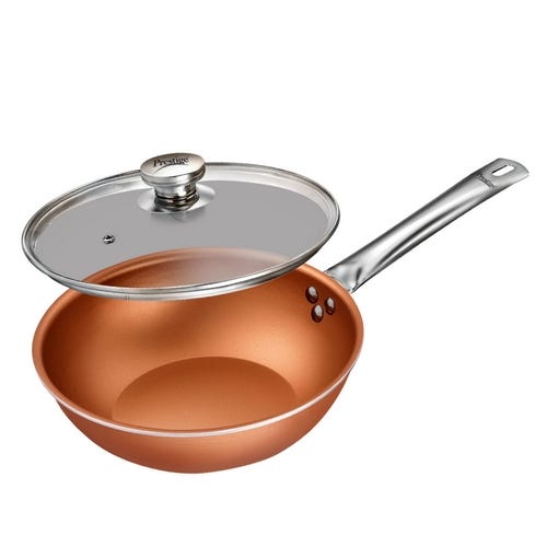 Prestige Cuprus Aluminium Gas and Induction Compatible Non-Stick Kadai with Glass Lid, 26 cm, 3 L (Copper)