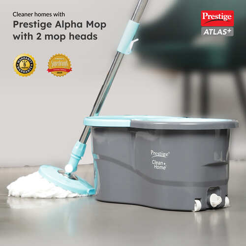 Prestige CleanHome Alpha Mop with 2 Microfiber Mop Heads, Grey and Blue