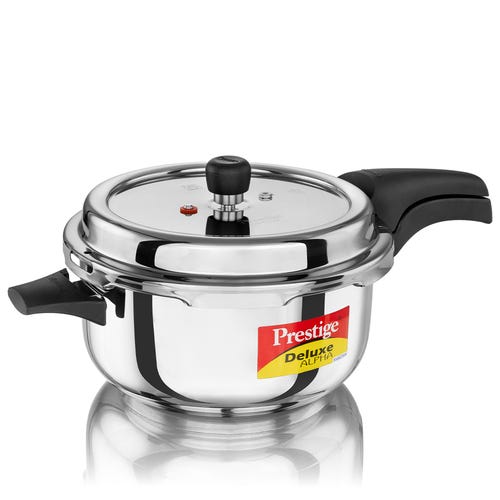 Prestige Deluxe Alpha Svachh Stainless Steel Spillage Control Pressure Cooker-(Silver/Silver)