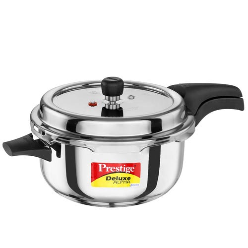 Prestige Deluxe Alpha Svachh Stainless Steel Spillage Control Pressure Cooker-(Silver/Silver)