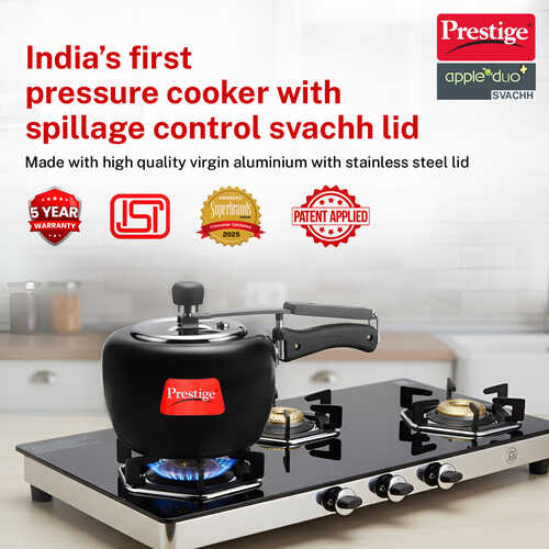 Prestige Apple Duo Plus Hard Anodised Spillage Control Pressure Cooker (Black)