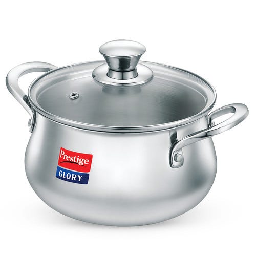 Prestige Glory Stainless Steel Cookware Handi With Glass Lid