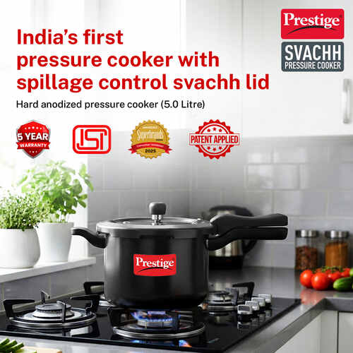 Prestige Svachh Hard Anodised Spillage Control Pressure Cooker, 5 L (Black)