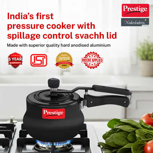 Prestige Nakshatra Plus Svachh Hard Anodised Aluminium Spillage Control Handi Pressure Cooker (Black)