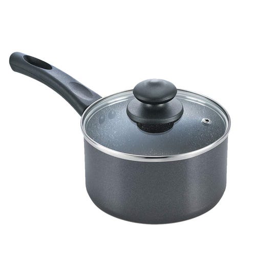 Prestige Omega Deluxe Granite Non-stick Round Base Milk Pan with Glass Lid (Black)