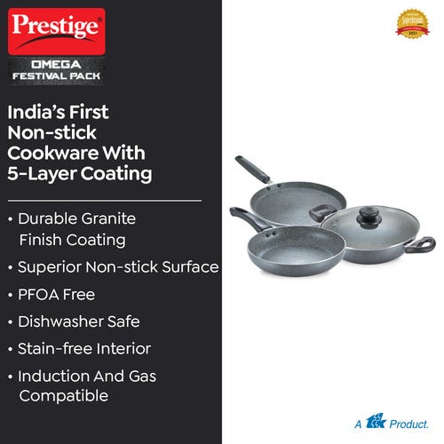 PRESTIGE OMEGA GREY GRANITE ALUMINIUM NON-STICK COOKWARE 3 PCS FESTIVAL PACK