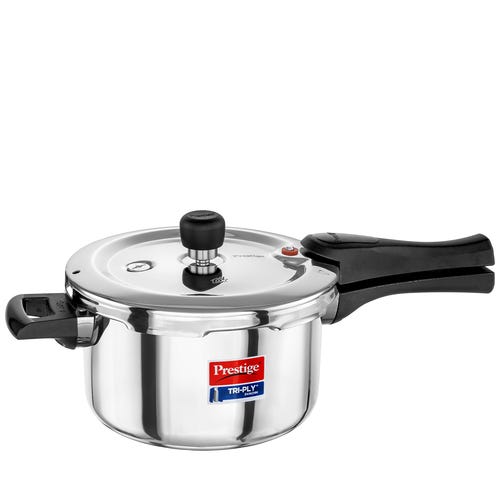 Prestige Svachh Triply Outer Lid Pressure Cooker with Unique Deep Lid for Spillage Control, Silver 3 L
