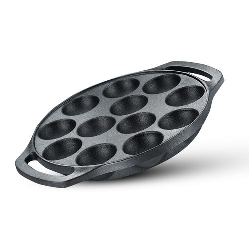 Prestige Cast Iron Paniyarakkal/Appe Patra 12 pit | Ferrocast Flo | Non-Stick | Gas & Induction Compatible | Chemical Free | Preseasoned | Sturdy Handle | Healthy Eating | Lifetime Warranty