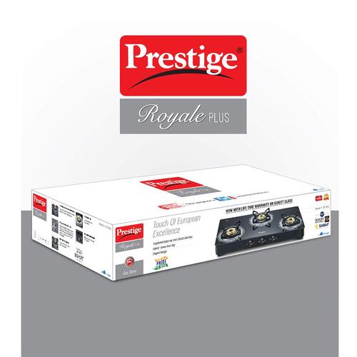 Prestige Royale Plus GT03L Manual Powder Coated 3 Burners Gas Stove, Black