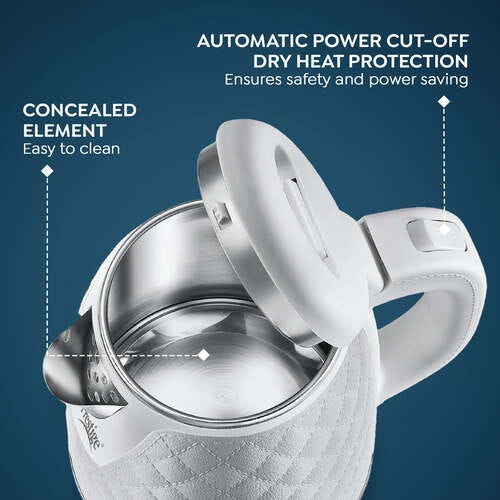 Prestige PKCT 1.5 Litre Electric Kettle with Designer Cool Touch Exterior| Stainless Steel Inner Body| Dry Heat Protection|White