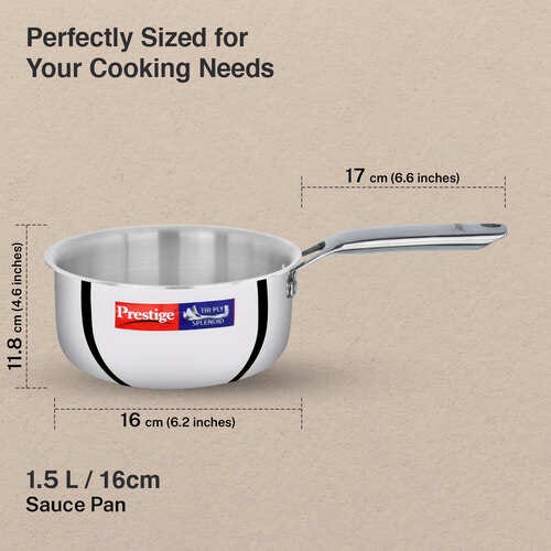 Prestige 16cm/1.5L Tri-Ply Stainless Steel Splendid Sauce Pan with Lid