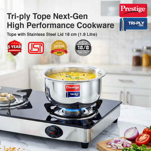 Prestige Tri-ply Stainless Steel Induction Base Tope with Lid, (Silver)