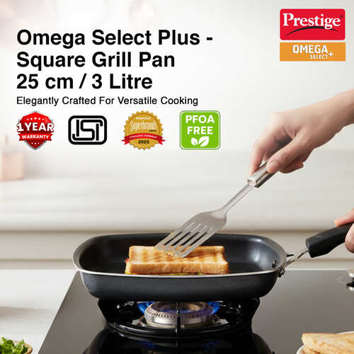 Prestige Omega Select Plus Aluminium Non-stick Coating Square Grill Pan, (Black)