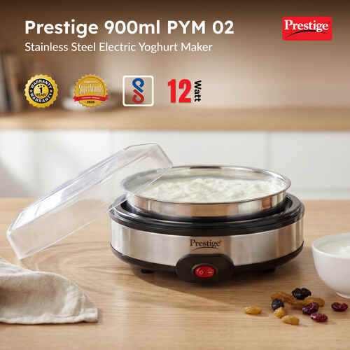 Prestige PYM 02 Electric Yoghurt Maker with Storage Lid| Stainless Steel Inner Pot| Low Energy Consumption| 360 Degree Uniform Heating