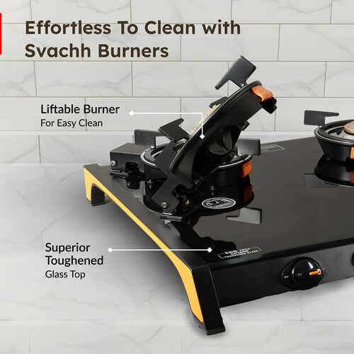 Prestige Svachh Glass Top Gas Stove (4 Burners) with Liftable Burners - GTSB-04