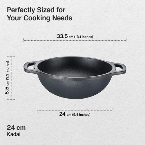 Prestige Cast Iron Kadai 24cm/2L | Ferrocast Flo | Non-Stick | Chemical Free | Preseasoned | Sturdy Handle | Healthy Eating | Gas & Induction Compatible | Lifetime Warranty