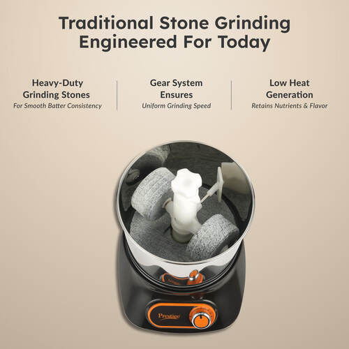Prestige Vertical PVG 2.0 Wet Grinder with Stainless Steel Drum 200 W, 2 L (Black & Orange)