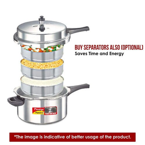 Prestige Popular Plus Virgin Aluminium Gas and Induction Compatible Pressure Cooker, 6.5 L (Silver)