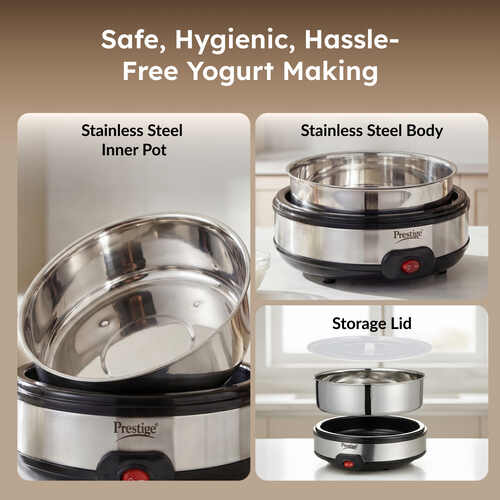 Prestige PYM 02 Electric Yoghurt Maker with Storage Lid| Stainless Steel Inner Pot| Low Energy Consumption| 360 Degree Uniform Heating