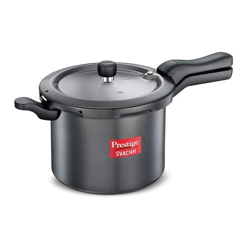 Prestige Svachh Hard Anodised Spillage Control Pressure Cooker, (Black) 5.5 L and above