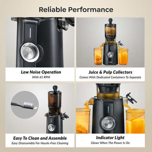 Prestige Natura 200W Cold Press Slow Juicer | 105mm Wide Chute | Interlocking Safety  | Reverse Function | Juice and Pulp Collectors | Quiet Operation | Easy to Clean | Black | 2 Year Warranty