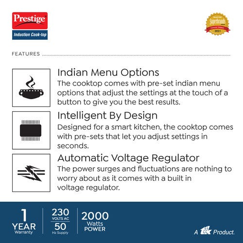Prestige PIC 31.0 V4 Induction Cooktop 2000 W with Automatic Whistle Counter and Auto Pressure Cook Mode (Black)