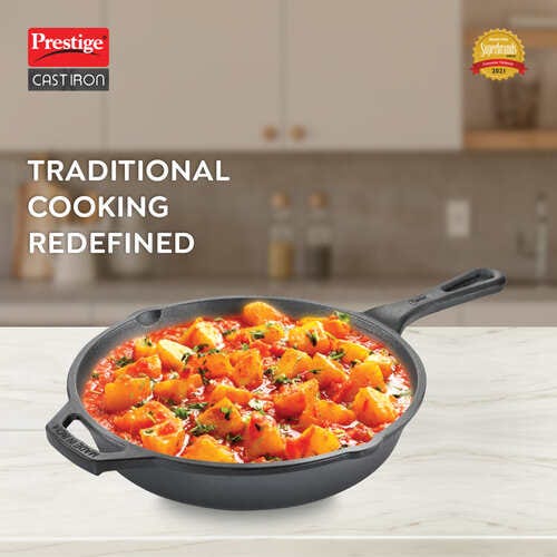 Prestige Cast Iron Scratch Resistant Round Base Fry Pan, (Black)
