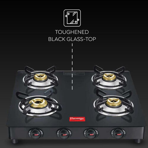 Prestige Atlas Plus LP Gas Stove 1 U GTA-4 (With Powder Coated Body, Glass Top & 4 Unit Brass Burners) & L. P. Gas Hose 1 Unit & Gas Lighter PGL 03 1 Unit & Knife 1 Unit