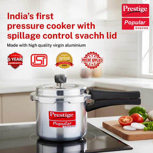 Prestige Popular Svachh Virgin Aluminium Gas and Induction Compatible Pressure Cooker, (Silver)