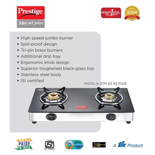 Prestige Marvel Plus Manual Stainless Steel Gas Stove, Black