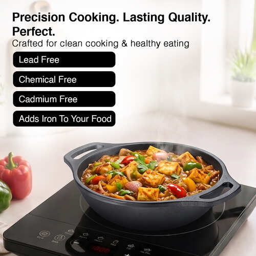 Prestige Cast Iron Kadai 20cm/1L | Ferrocast Flo | Non-Stick | Chemical Free | Preseasoned | Sturdy Handle | Healthy Eating | Gas & Induction Compatible | Lifetime Warranty