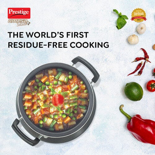 Prestige Omega Select Plus Teflon Non-stick Coated Handi with Stainless Steel Lid and Scrubber for Non-Stick Cookware, (Black)