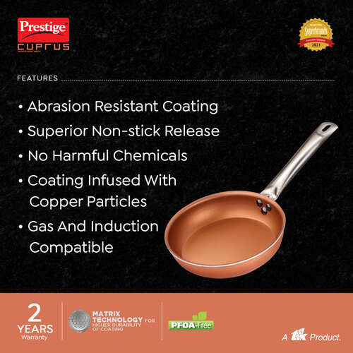 Prestige Cuprus Aluminium Gas and Induction Compatible Non-Stick Fry Pan, 20 cm, 1.2 L (Copper)