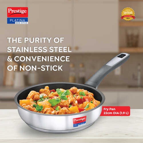 Prestige Platina Non-stick Stainless Steel Unique Impact Forged Bottom Fry Pan, Silver