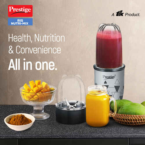 Prestige 350 Watts Iris Nutri-Mix Mixer Grinder with 2 Multipurpose Jars|Compact Design|Dual Safety Inter-Lock System|Extra Lids for Storage|Back & Grey