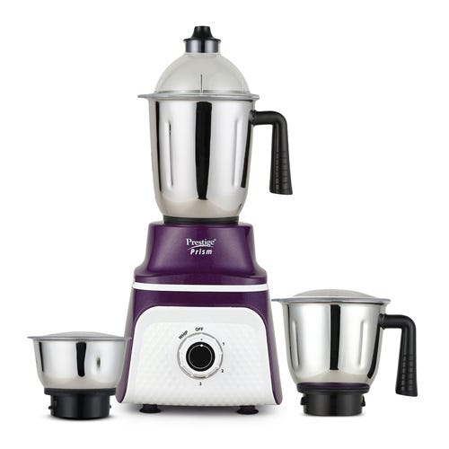 Prestige 750 Watts Prism Mixer Grinder with 3 Stainless Steel Jars| LED Power Indicator|Flow Breaker Design|Sturdy Handles| Purple and White