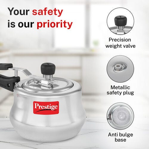 Prestige Nakshatra Plus Svachh Aluminium Spillage Control Handi Pressure Cooker, 2 L (Silver)