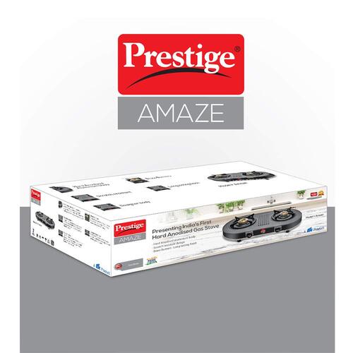 Prestige Amaze Manual Hard Anodised Aluminium 2 Burners Gas Stove, Grey