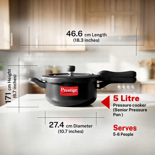 Prestige Svachh Hard Anodised Spillage Control Senior Pressure Cooker, 5 L (Black)