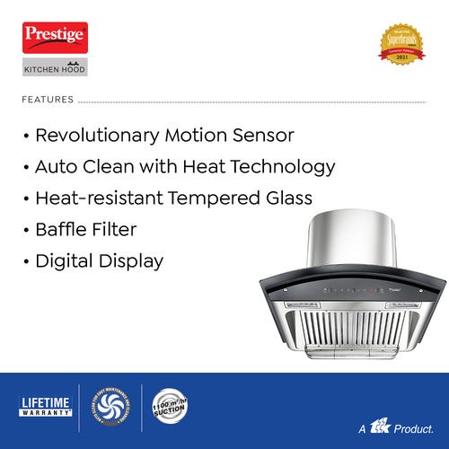 Prestige Oscar 600 KitchenHood - Baffle Filter - Powerful Suction - 1000m3/hr