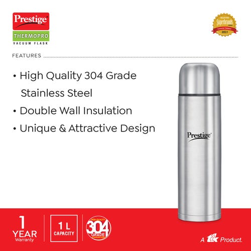 Prestige Thermopro PFSL 4 Stainless Steel Vacuum Flask, 1 L (Silver)