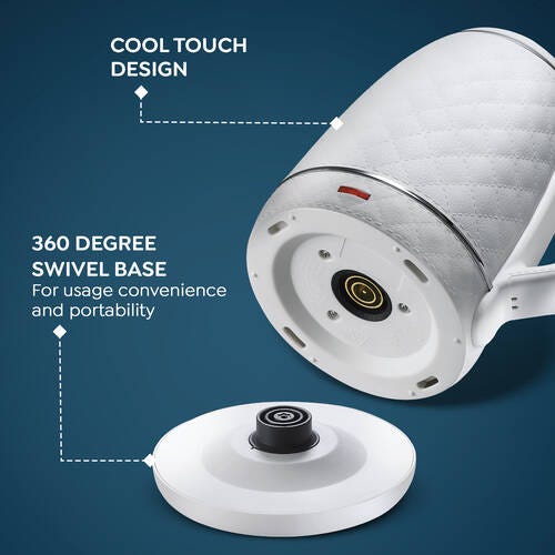 Prestige PKCT 1.5 Litre Electric Kettle with Designer Cool Touch Exterior| Stainless Steel Inner Body| Dry Heat Protection|White