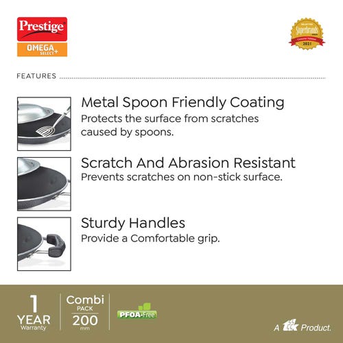 Prestige Omega Select Plus Non-Stick Coated Appachetty and Paniyarakkal Combo 20 cm Each, (Black)