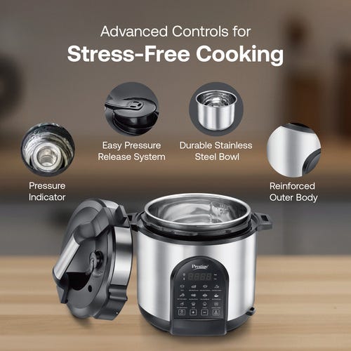 Prestige 6.0L Smart Cook Electric Cooker| 11 Pre-Set Indian Menu| Low Energy Consumption| Stainless Steel Bowl