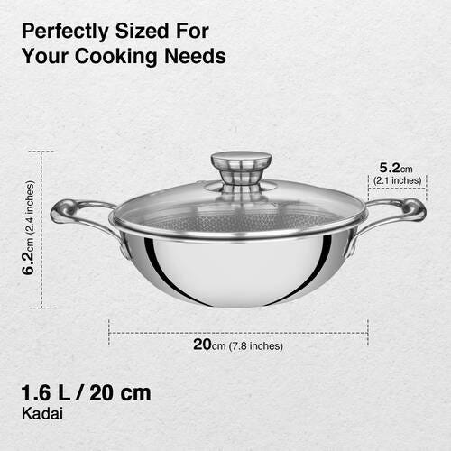 Prestige TRIPLY HexaMagic Kadai 20cm/1.6L | Durable Honeycomb Non-Stick Structure | Low Oil Consumption | Metal Spoon Friendly | Gas & Induction Compatible | 15Y Product & 3Y Coating Warranty| ISI