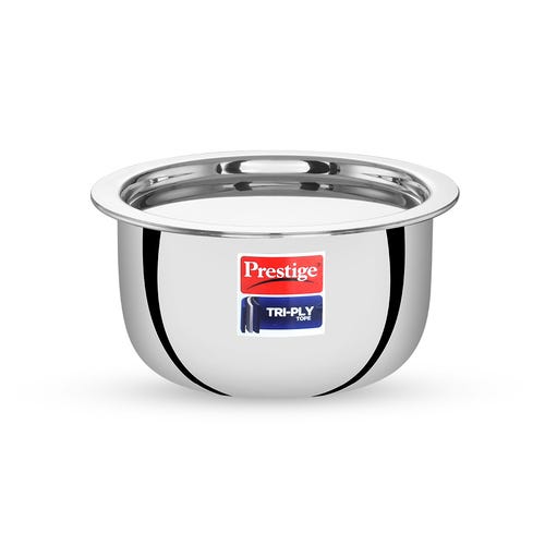 Prestige Tri-ply Stainless Steel Induction Base Tope with Lid, (Silver) 14 cm