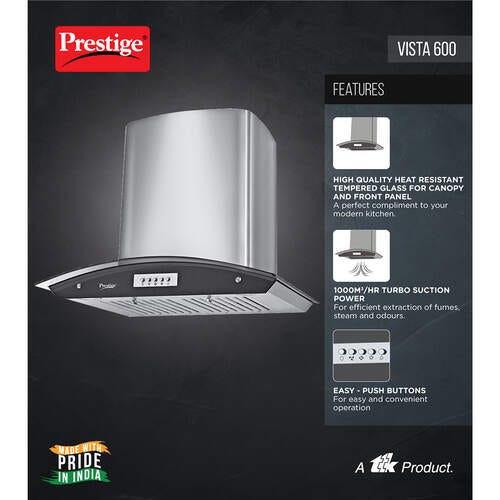 Prestige Vista 600 Kitchen Hood Chimney - Turbo Suction - 1000m3/hr