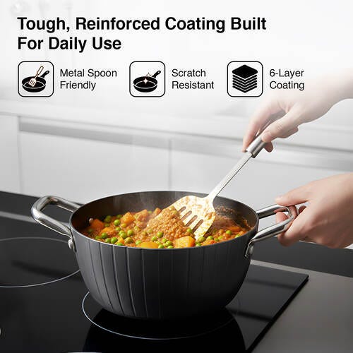 Prestige Durastone Hard Anodised 6 Layer Non-Stick Casserole with Glass Lid, (20 cm, 2.4 Litre) (Black)